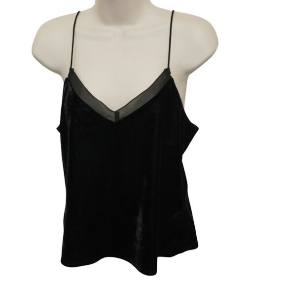 Express Black Velvet Cami Top Sheer Mesh V-Neck Adjustable Straps Size L - Picture 2 of 8